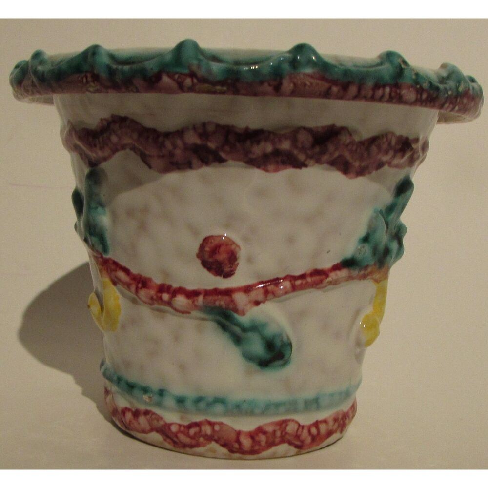 Made in Italy small planter red, blue, yellow glazed ruffle edge